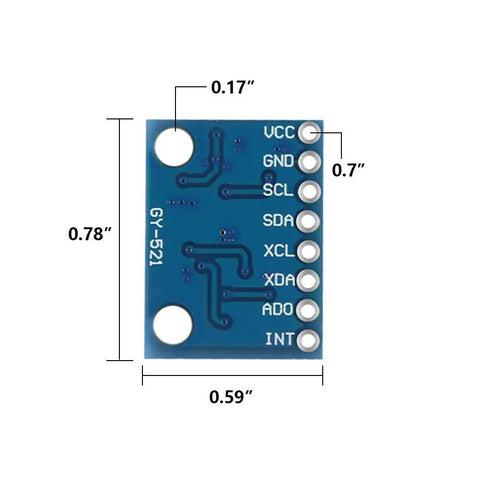 GY-521 MPU-6050 6 DOF Sensor Module Pack With 3 Axis Accelerometer Gyroscope And 16 Bit ADC Output I2C Data Interface For Arduino DIY Projects Five Piece Kit For Easy Prototyping And Robotics, blue PCB dimensions