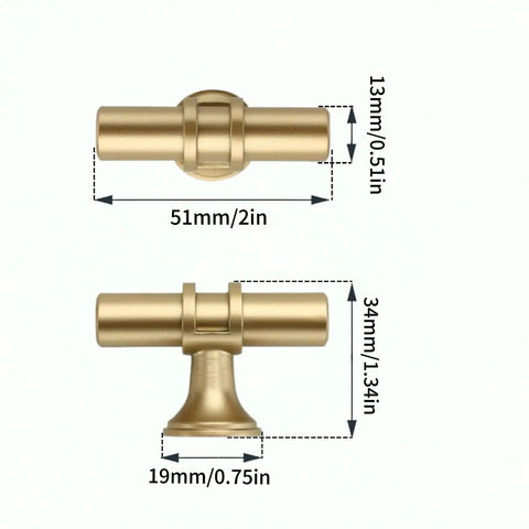 Detailed view of 10 Pack Modern Cabinet Pull Handles in Gold Matte Stainless Steel Hardware with dimensions