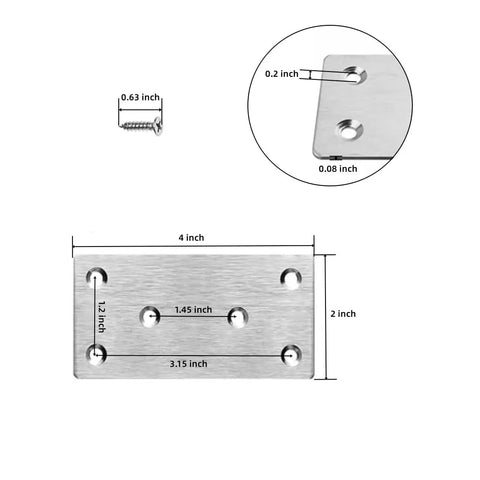 Four By Two Inch Stainless Steel Mending Brackets, Straight Up Heavy Duty Right Angle Joining Plates, Rust Resistant Brushed Nickel Hardware, Rock Solid Furniture And Wood Repair Fixings