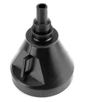 Super Cool Fuel Funnel With Mesh Strainer And Sturdy Handle For Cars Motorcycles Perfect For Pouring Gas Oil Or Kerosene Without Spilling A Drop! Plastic funnel top view showing sturdy handle and neck.