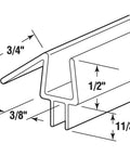 Diagram of Frameless Shower Door Bottom Seal For 3/8 Inch Glass, 36 Inch Doors, Clear Vinyl Pack Of 4 with measurement details.