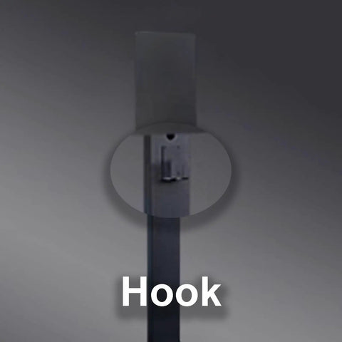 Close-up of the hook on the Badass EV Charger Protection Box For Outdoor And Garage Storage, Rain Resistant Heavy Duty Steel Cover.