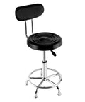 Round Black Hydraulic Swivel Shop Stool With Backrest, Adjustable Height, Heavy Duty Iron Frame, Comfortable PU Seat