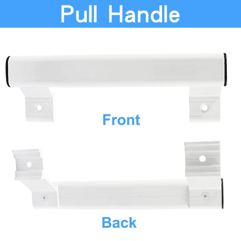 Two Pack Sliding Glass Door Handles White Aluminum Alloy Durable Modern Pull Handles For Right Or Left Swing Patio Doors Rust Resistant Metal Door Pulls With Six And Five Eighths Inch Mounting Hole Spacing front and back view