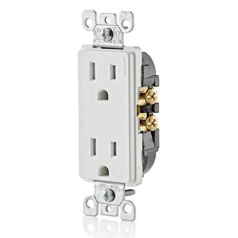 Side view of 15 Amp Decora Tamper Resistant Duplex Wall Outlet White 10 Pack T5325-WMP, showing terminals