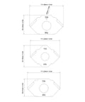 Detailed diagram of Heavy Duty Aluminum Alloy Radius Jig Router Templates 3 Piece Pack T10 T20 T25 dimensions and layout.