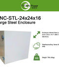 Heavy Duty Powder Coat Steel Enclosure With Nema 4X Sealing Locks Down Tight Includes Three Sleek Cable Ports And Comes With An Included Pole Mount Bracket Ready To Roll Outdoors Today, large steel enclosure shown at angle.