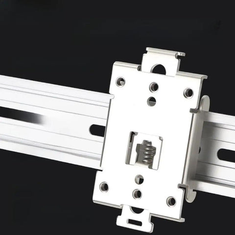 Two Pack 35mm DIN Rail Mount Clips For Solid State Relays Zinc Plated Iron Relay Brackets Rugged Guide Rail Holders For Easy Install In Control Cabinets And Industrial Electrical Panels mounted on 35mm DIN rail