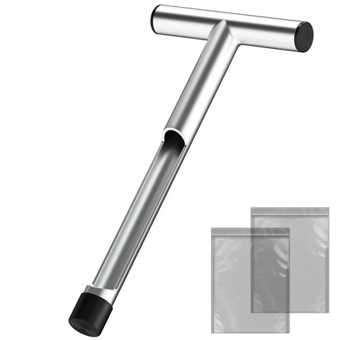 12 Inch Stainless Steel Soil Sampler Probe With T Style Handle For Easy Soil Sampling In Garden Lawn And Farm Durable Weather Resistant Probe For Moisture And Drainage Tests No Fuss Rust Proof And Long Lasting with sample bags