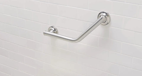 Brushed Nickel 16 Inch Angled Shower Grab Bar For Bathroom Safety, Heavy Duty 500 Lb Support When Mounted In Studs Or With SecureMounts