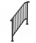 Tough As Nails Outdoor Stair Handrail Kit For Three To Four Steps Featuring Rust Proof Iron Railings, glossy black railing with retro curves.