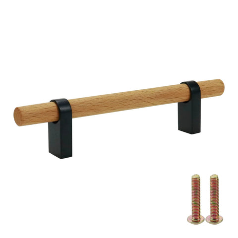 Black T Bar Cabinet Pulls 3.78 Inch Hole Distance, Solid Wood With Aluminum Base shown with installation screws