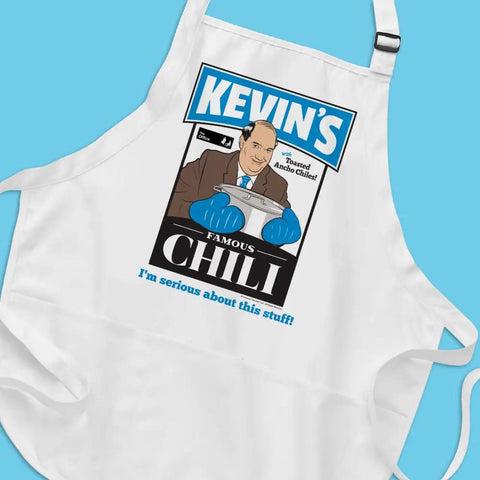 The Office Inspired Kevin's Famous Chili Cook-Off Fan Favorite Apron With Pockets And Adjustable Neck Strap 100 Percent White Cotton