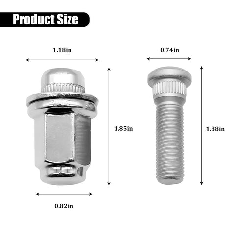 Sturdy 8PCS M12 Lug Nut Kit For Toyota ES250 Pickup RX300 Steel Wheel Studs Fitment OEM 90942-01058 Heavy Duty Hub Screws Replacement Hardware, 1.88in