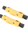 Double Ended Coax Cable Stripper 2 Pack For RG6 RG59 RG7 RG11 shown with yellow handles and black rotating cutters.