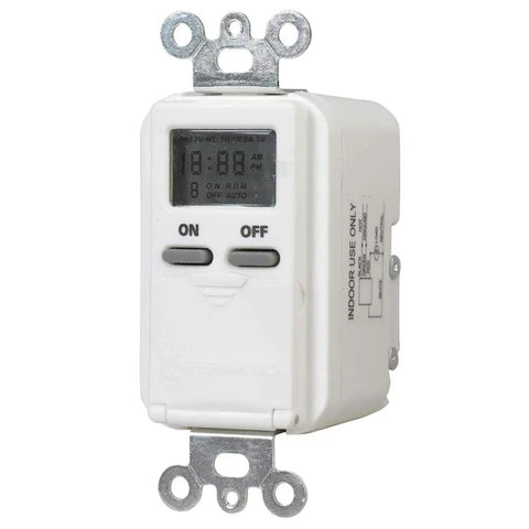 EI500WC 7 Day Single Pole Digital Time Switch For Lights Fans Pumps And More With Smart Twenty Four Seven Scheduling White Finish