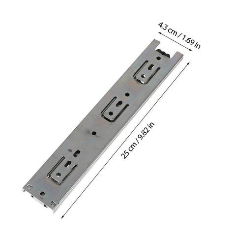 Close-up of Drawer Slide Rail System In Stainless Steel Side Mount Ball Bearing Slides 2 Pack, showing dimensions and design.