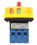 Front view of Rotary Cam Changeover Switch 3 Pole 2 Position Load Circuit Breaker On Off Power Switch 25 Amp with finger guard