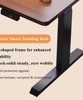 Electric L Shaped Standing Desk With Smooth Electric Height Lift Providing Massive Desktop Real Estate Perfect For Home Office Setups Multiple Monitors And Top Tier Vibes showing H-shaped frame and stability features.