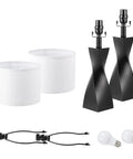 Two Pack Black Table Lamps With White Linen Shades For Bedroom And Living Room End Tables Set Of 2, Easy Three Minute Assembly, 9.5W LED Bulbs Included, Warm Cozy Nightstand Lighting components