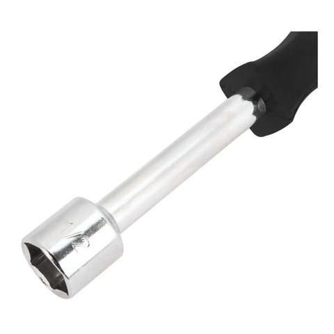 Close-up of 7 Piece SAE Nut Driver Set With Chrome Plated Alloy Shafts Comfortable Grips And A Handy Storage Case tip shaft