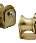 Heavy Duty U Groove Caster Wheels With Double Bearing Sheave Track For Sliding Iron Doors And Wire Rope Rail Smooth As Butter Steel replacement caster showing yellow zinc finish and double bearing.