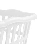 Close-up of a white heavy-duty plastic hamper showing the top edge and vented design, part of a 12 Pack Rectangular Laundry Basket With Handles, Heavy Duty Plastic Hamper, 1.5 Bushel Capacity, White Laundry Organizer For Bedroom Bathroom And Closet, BPA Free And Snag Proof Interior.