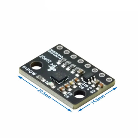 Six Axis ICM20602 Gyro And Accelerometer Sensor Module For Smart Devices And Wearables Low Noise 1kHz Sampling Compact Motion Tracking For Vehicles High Precision 16g Acceleration And 2000 Degrees Per Second Gyro, 20.6x14.8mm PCB