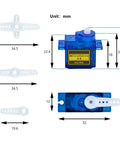 10 Pack SG90 9G Micro Servo Motors For RC Toys And Arduino Projects dimensions and design with JR Futaba interface