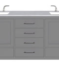 Kickstart Your Reno With This Legit 84 Inch Gray Double Sink Bathroom Vanity Featuring A Genuine White Carrara Top And Solid Wood Construction Plus Premium Brushed Nickel Hardware, front view.