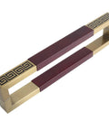 Heavy Duty Door Pull Handle Set For Public And Commercial Doors Back To Back Mounted, Wood And Stainless Steel Grip, Red And Gold, 39 Inch Length