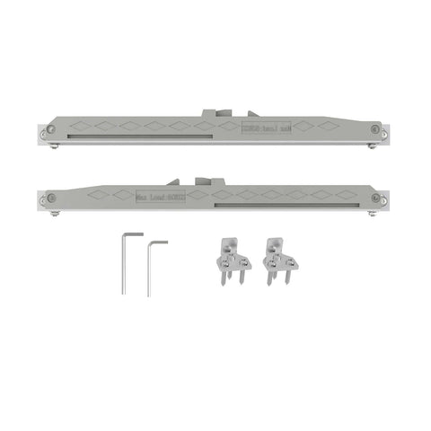 Brushed Nickel Sliding Barn Door Hardware Track Kit With Soft Close Heavy Duty Top Mounted Six Foot System, shown disassembled.