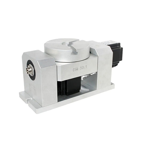 Dope Precision Stepper Motor System For CNC Machines With 85mm Center Height 4th Axis 5th Axis Rotary Dividing Head 50 To 1 Harmonic Reducer Gearbox Low Noise And High Accuracy Built To Last Hysteresis, silver CNC rotary unit