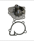 Straight Bolt On Engine Water Pump For Dodge Journey 2009 To 2018 And Jeep Renegade 2015 To 2019 2.4L L4 with gasket placed beside.