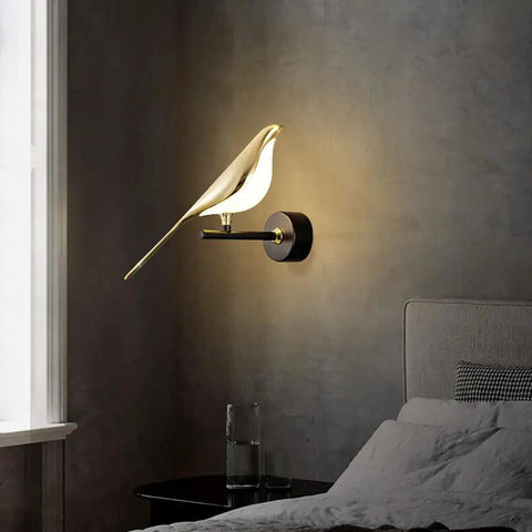 Cool Magpie Themed LED Bird Wall Light In Gold One Light Acrylic Fixture For Living Room And Bedroom Adjustable Bird Head SMD LED Bulb Included Modern Fun Bedside Decor on bedroom wall