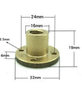 Brass nut dimensions for 400Mm T10x2 Lead Screw With Brass Nut Kit for 3D Printer and CNC Z Axis, showing measurements and design details.