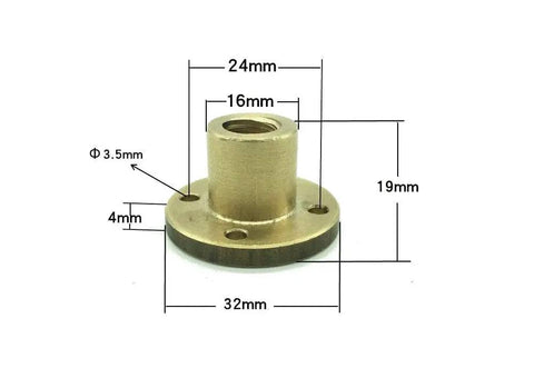Brass nut dimensions for 300mm T10x2 Lead Screw With Brass Nut Kit For 3D Printers And CNC Machines Z Axis Acme Thread 2mm Pitch 1 Start 2mm