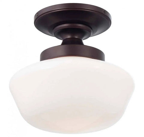 Bronze Glass Semi Flush Mount Ceiling Light With One Bulb Dope Classic Fixture, 11.25 Inch High 12 Inch Wide in brushed bronze finish