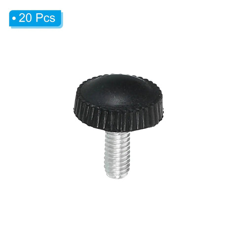 Killer M4x10mm Knurled Thumb Screws 20 Pack Black Steel Hand Grip Bolts shown individually, designed for easy hand operation.