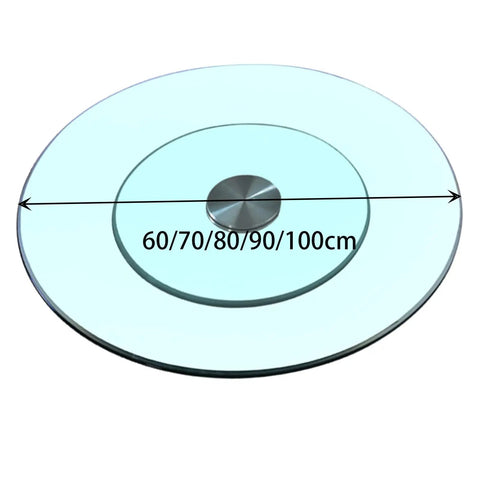 Tempered Glass Lazy Susan Turntable For Dining Tables And Banquets, multiple sizes 60cm to 100cm, top view with smooth edge.