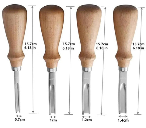 Leather Edge Skiving Beveler Tool Set For Leatherworking, French Style Beveler With Wide Mouth Edge Trimmer And Wooden Handle, Four Size Set