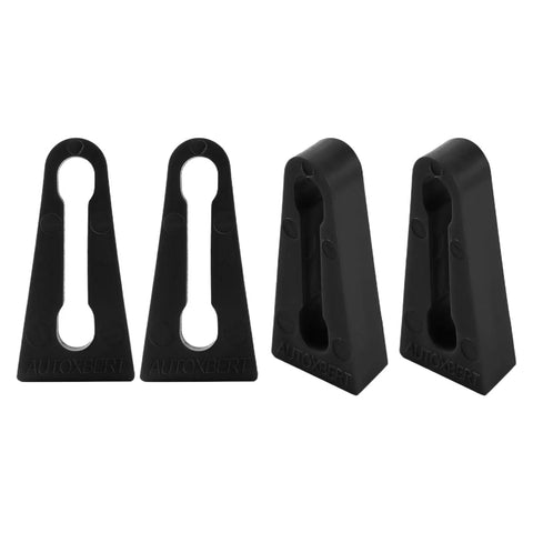 Premium Pack Of Four Durable Rubber Car Door Lock Sound Deadeners For Quiet Slam Free Closing High Grip Auto Noise Absorbing Buffer Pads That Keep Doors Shut Tight, black rubber buffers from different angles.