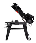 Mini Desktop Metal Cut Off Saw With Heavy Duty Stainless Frame for precision angle cuts, side view showing the adjustable cutting head.