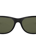 Front view of RB2132 New Wayfarer Polarized Square Sunglasses Unisex Slim Black Frame With Green Polarized Lenses 55mm Ideal For Narrow Faces
