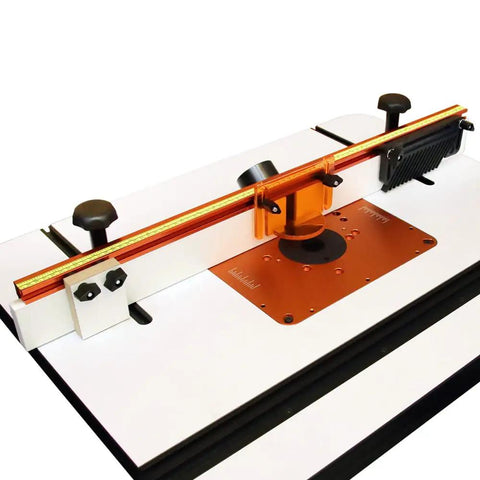 Heavy Duty 32 Inch Router Table Fence System With Premium Steel Rail Quick Lock Stops And Dedicated Dust Port for precision woodwork.