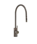 Contemporary Extended Reach Pulldown Kitchen Faucet With Slick Polished Gold Finish And Positive Lock Pulldown Spray Head Plus 360 Swivel Spout A Real Game Changer For Heavy Duty Kitchen Upgrades, featuring curved spout design.