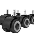 Heavy Duty Silent Office Chair Casters 5 Pack Universal Mute Rubber Wheels with steel cores and precision bearings on a white background.