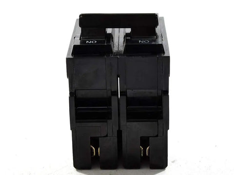 THQL2120 20 Amp 240 Volt Two Pole Circuit Breaker Plug In Design For Quick Install And Reliable Protective Coverage In Residential And Light Commercial Panels With Rock Solid Durability And Easy Mounting black copper body, front view