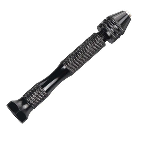 Black handheld piece of 62 Piece Pin Vise Hand Drill Bits Set Micro Twist Kit With Clamp For Jewelry Making And Craft Carving DIY Woodworking
