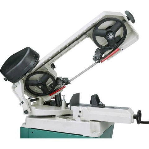 Badass Metal Cutting Bandsaw With Swivel Head And Five By Six Inch Cutting Capacity Powered By Rock Solid Half Horsepower Motor Running Clean On 110V Or 220V For Smooth Shop Chores